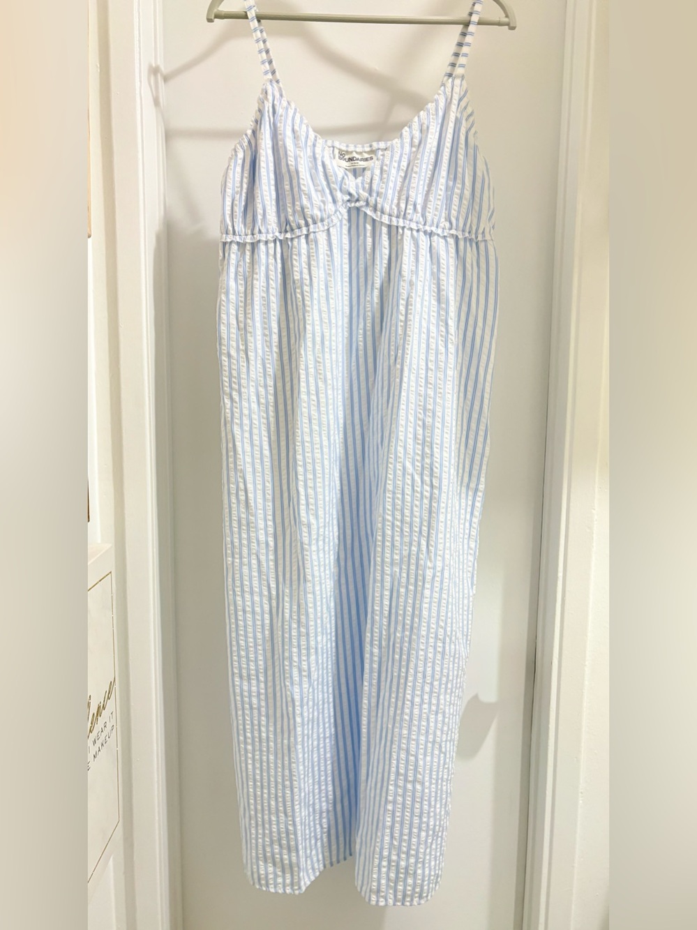 No Boundaries Striped Cami Maxi Dress - Blue & White Seersucker XL (16-18)